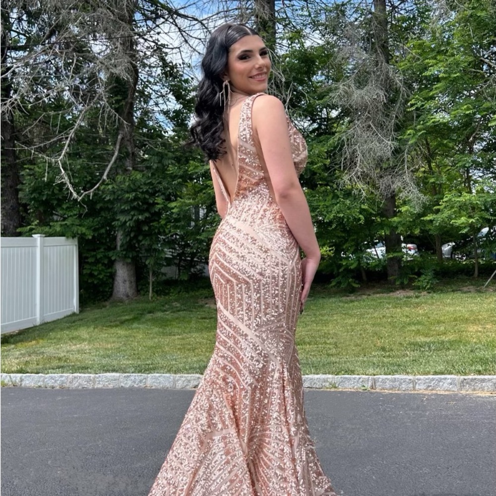 Jovani dress, rose gold, ankle length, adjusted